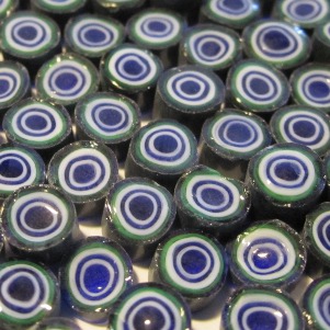 Opaque 111 blue green bullseye millefiori