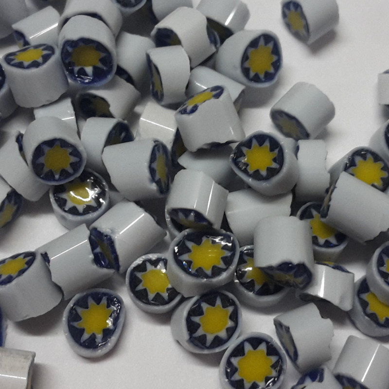 Opaque 009 blue yellow white sun millefiori